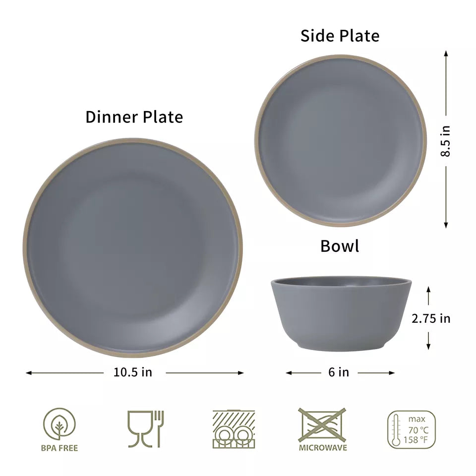 Melamine Dinner Set - Grey