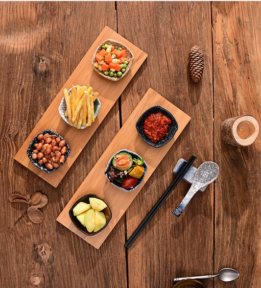 Wooden Tray With Three Serving Bowls