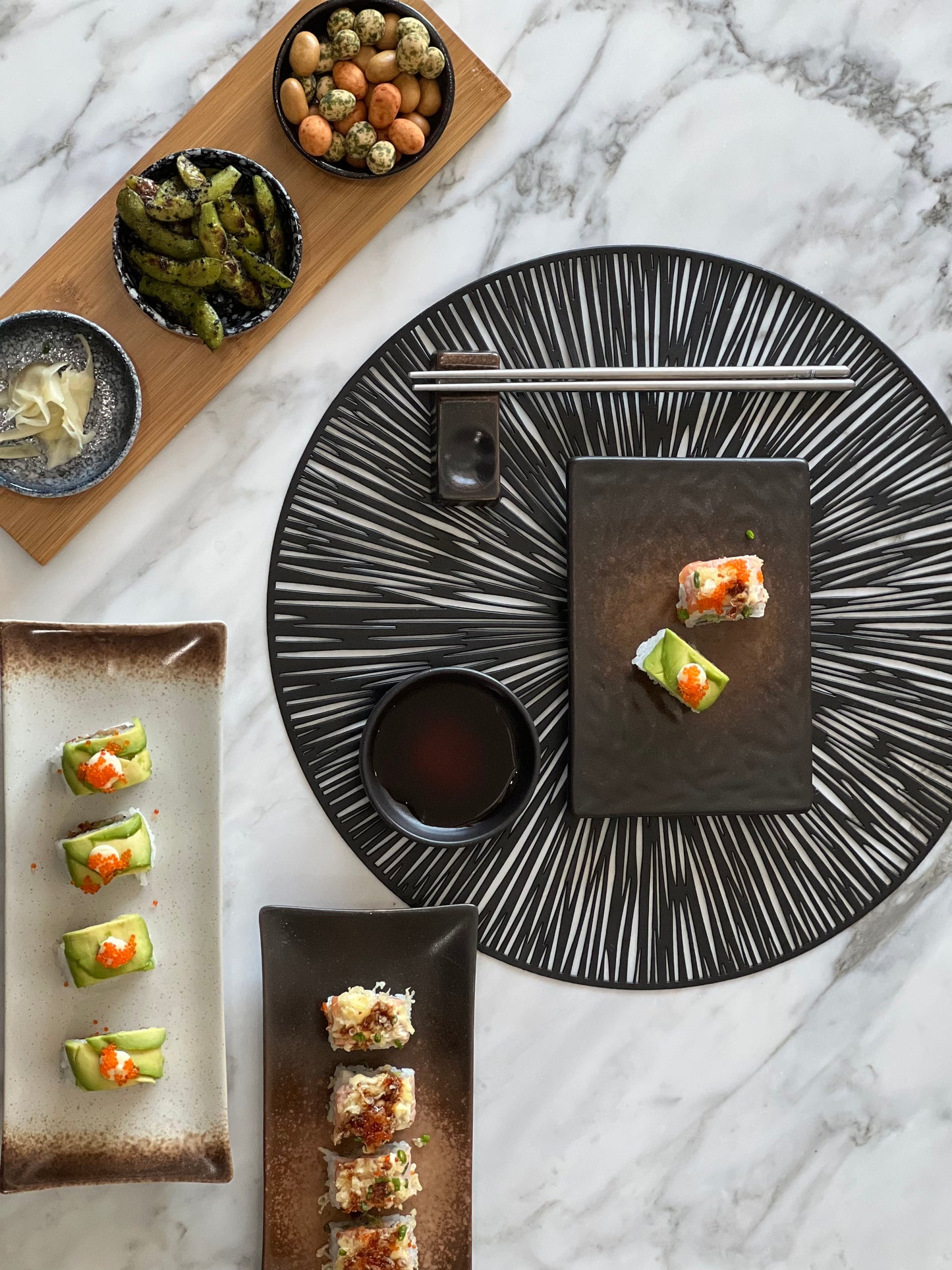 Wooden Tray With Three Serving Bowls