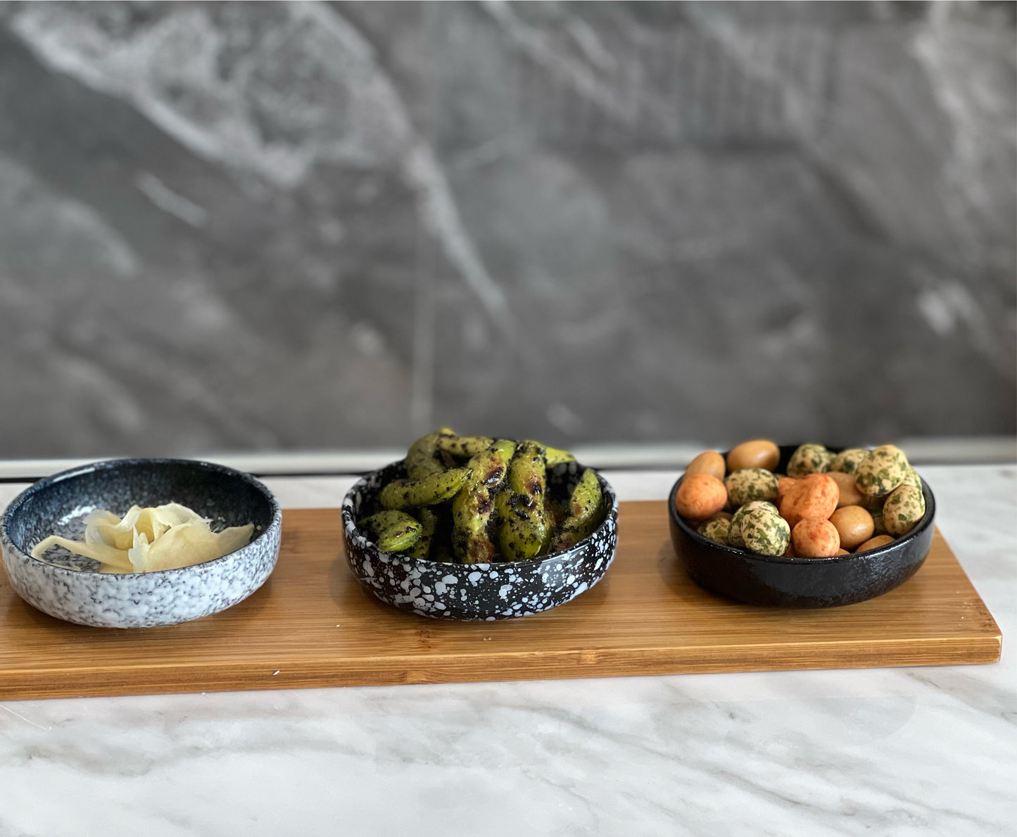 Wooden Tray With Three Serving Bowls